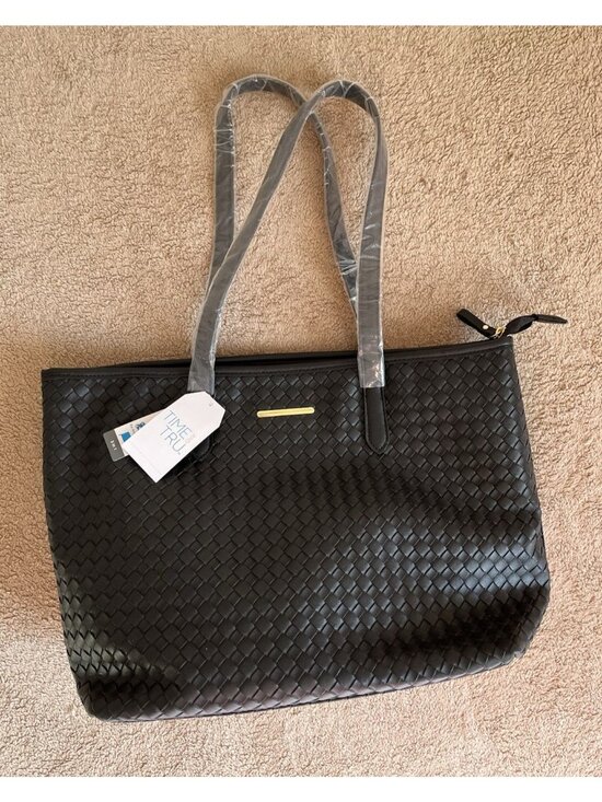 Time and Tru Handbags - Time and Tru 3 Piece Handbag Set Black Woven Tote NWT